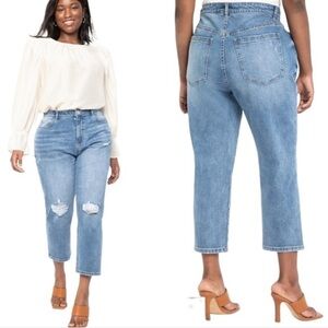 ELOQUII-DISTRESSED Medium Wash Crop Jeans (Size:18)